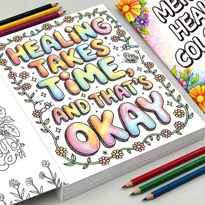 Mental Health Coloring Book 32 Pages, Floral Themed Mindful Stress Relief Coloring Pages for Adult Anxiety Relief