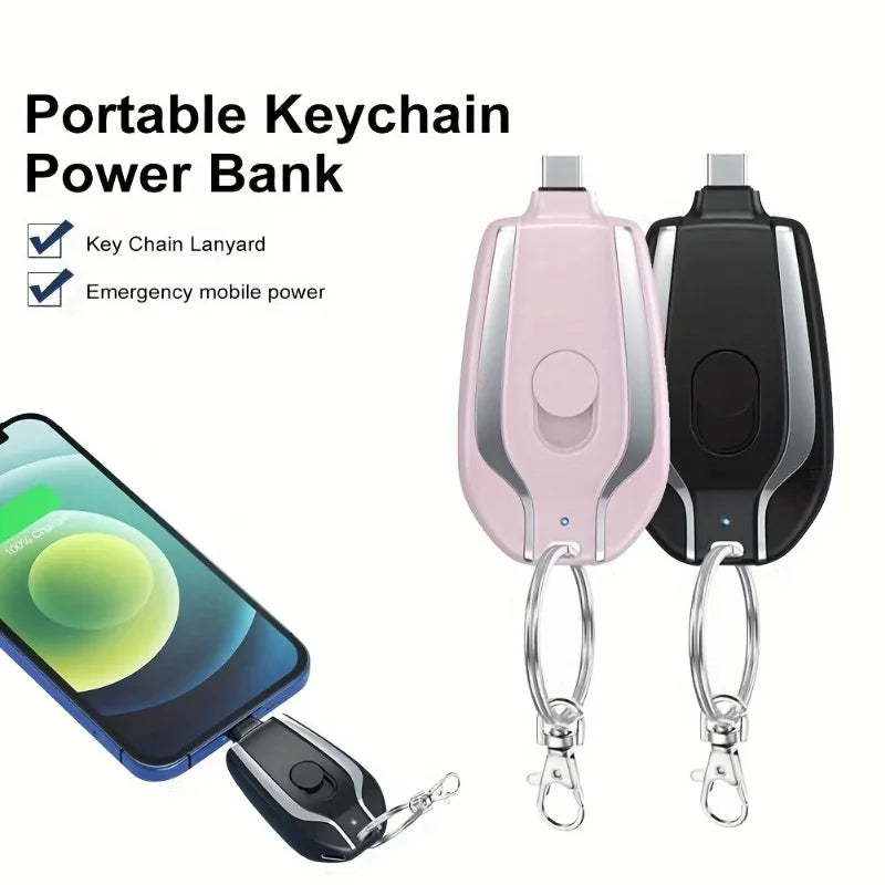 2025 New 1500mAh Mini Keychain Emergency Power Bank Portable Power Bank Keychain Emergency Charger for iPhone13 12 Xiaomi Huawei