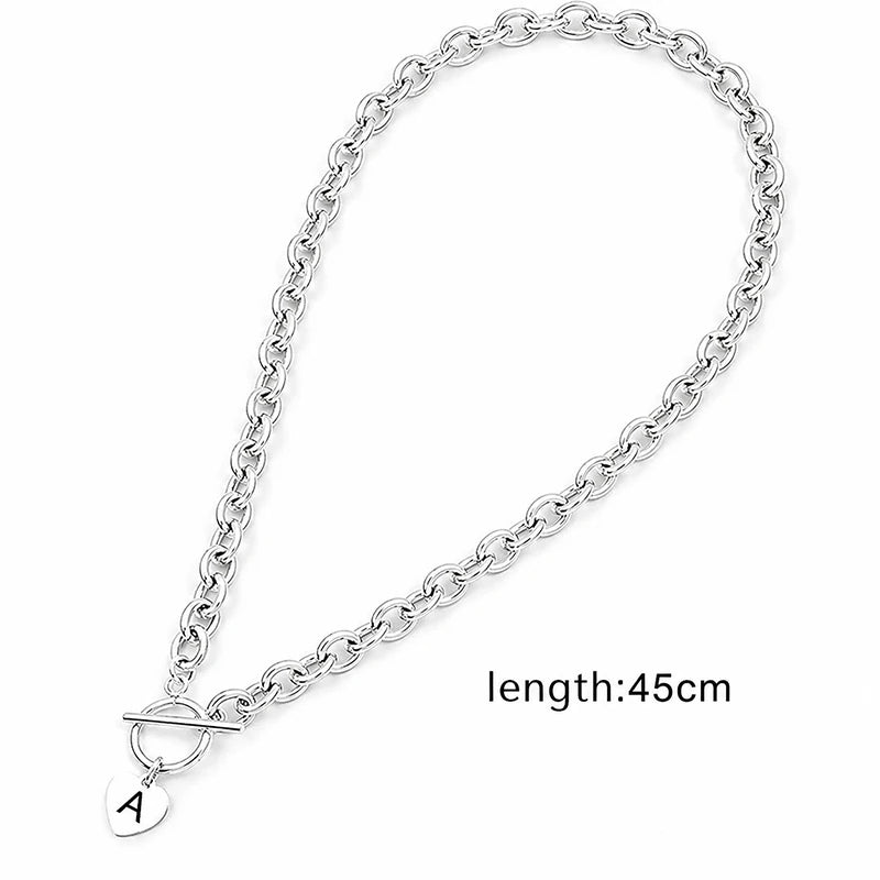 Stainless Steel Letter Pendant Necklace 26 Alphabet Heart Charm Dainty Stylish Women Fashion Jewelry Gift