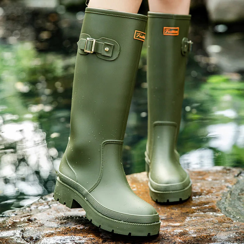 2026 Fashion Ladies High Top Waterproof Rain Boots Non-slip Wear-resistant Rubber Boots Outdoor Long Tube Rain Shoes For Women