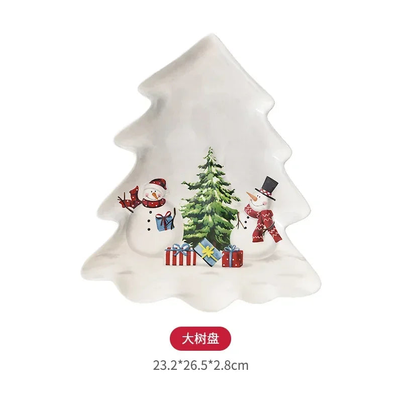 Nordic creative Christmas Snowman bowl plate cutlery set Western ceramic dinner plates Home rice salad bowl cup Christmas gift