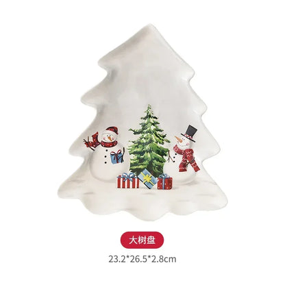 Nordic creative Christmas Snowman bowl plate cutlery set Western ceramic dinner plates Home rice salad bowl cup Christmas gift
