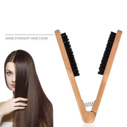 Professional Hair Straightener Comb Wooden Double Brushes V-shaped Clamp Comb Hair Straightener Tool Anti Static