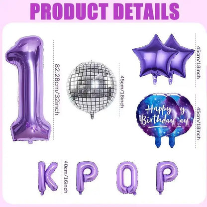 10Pcs/set Purple K-Pop Music Theme Birthday Balloons Decoration 0-9 Number Birthday Parties Photo Backdrops Perfect Social Gift