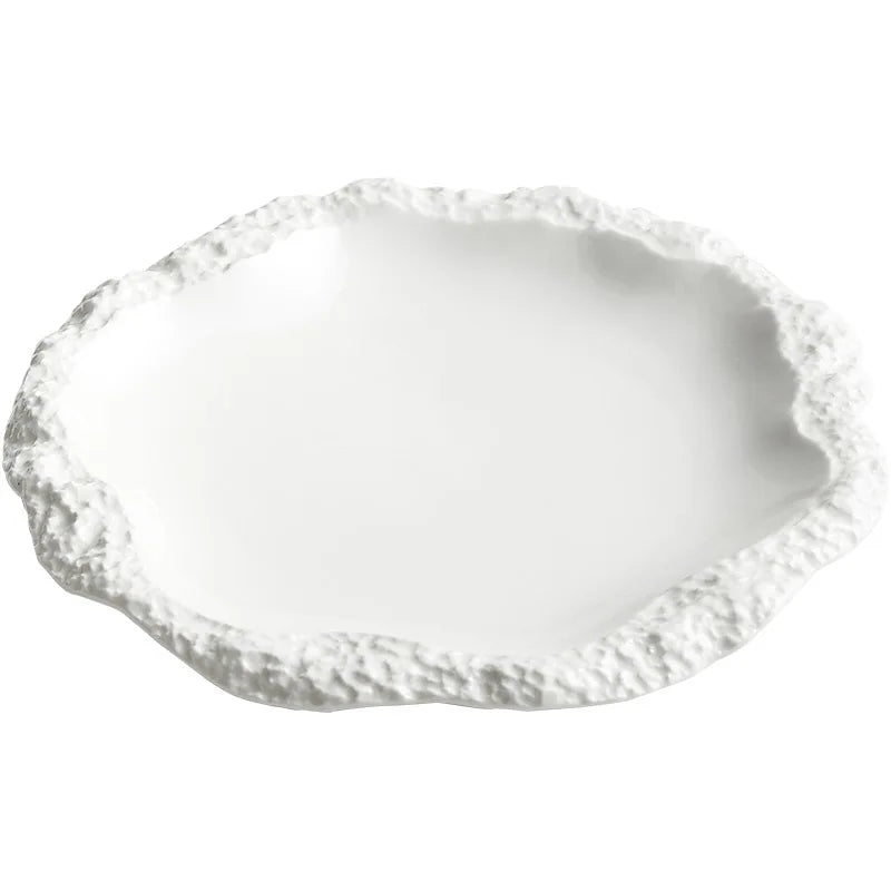 Rock Pattern Skirt Plate Dish Dish Household Ceramic Flat Shallow Plate Hotel Display Plate
