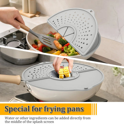 1Pc Silicone Kitchen Splatter Screen Foldable Heat Resistant Oil Splash Guard Drain Board Cover Multi Use Kitchen Frying Pan Lid