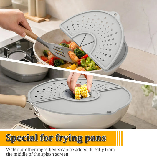1Pc Silicone Kitchen Splatter Screen Foldable Heat Resistant Oil Splash Guard Drain Board Cover Multi Use Kitchen Frying Pan Lid