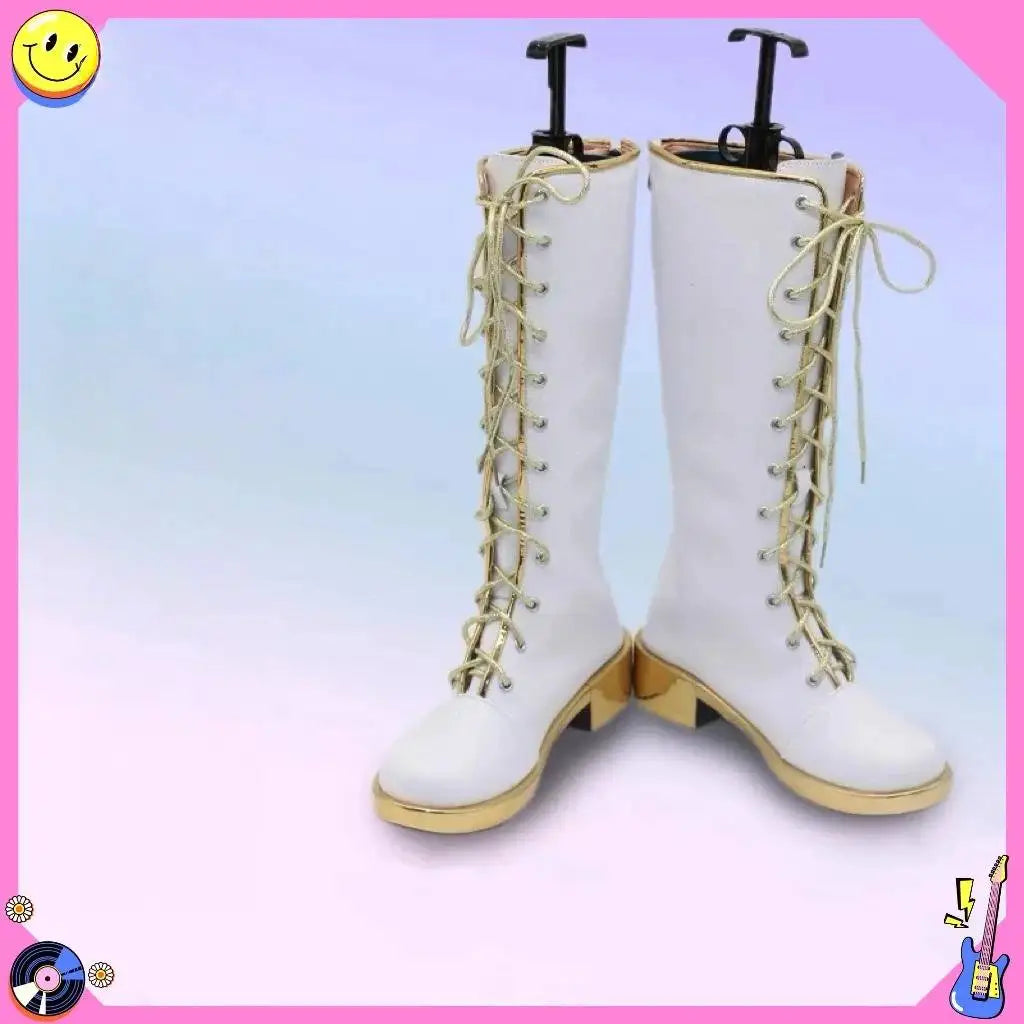 Hot Aesthetic White Leather Cosplay Boots - Halloween Comic-con Carnival Role Play Shoes