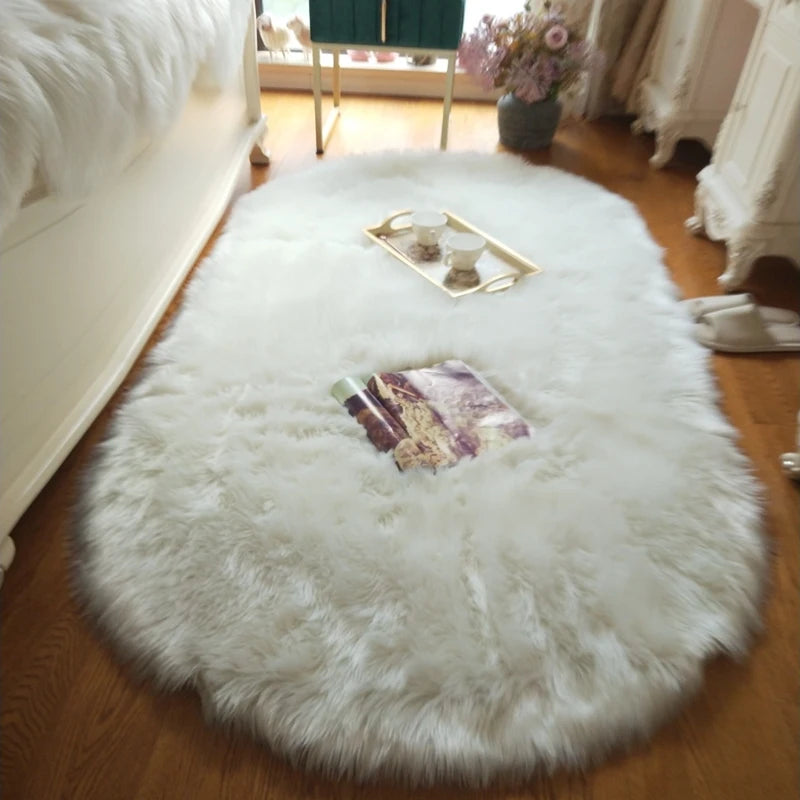 Oval Fur Rugs Bedroom Thicken Fluffy Carpet Living Room Bed Down Children's Floor Hairy Soft Sofa Foot Mat For Home Accessories
