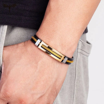 Stainless Steel Bracelet Men Women Wristband Black Grooved Rudder Mesh Chain Insert Gothic Wristband Stylish Bangle Accessories