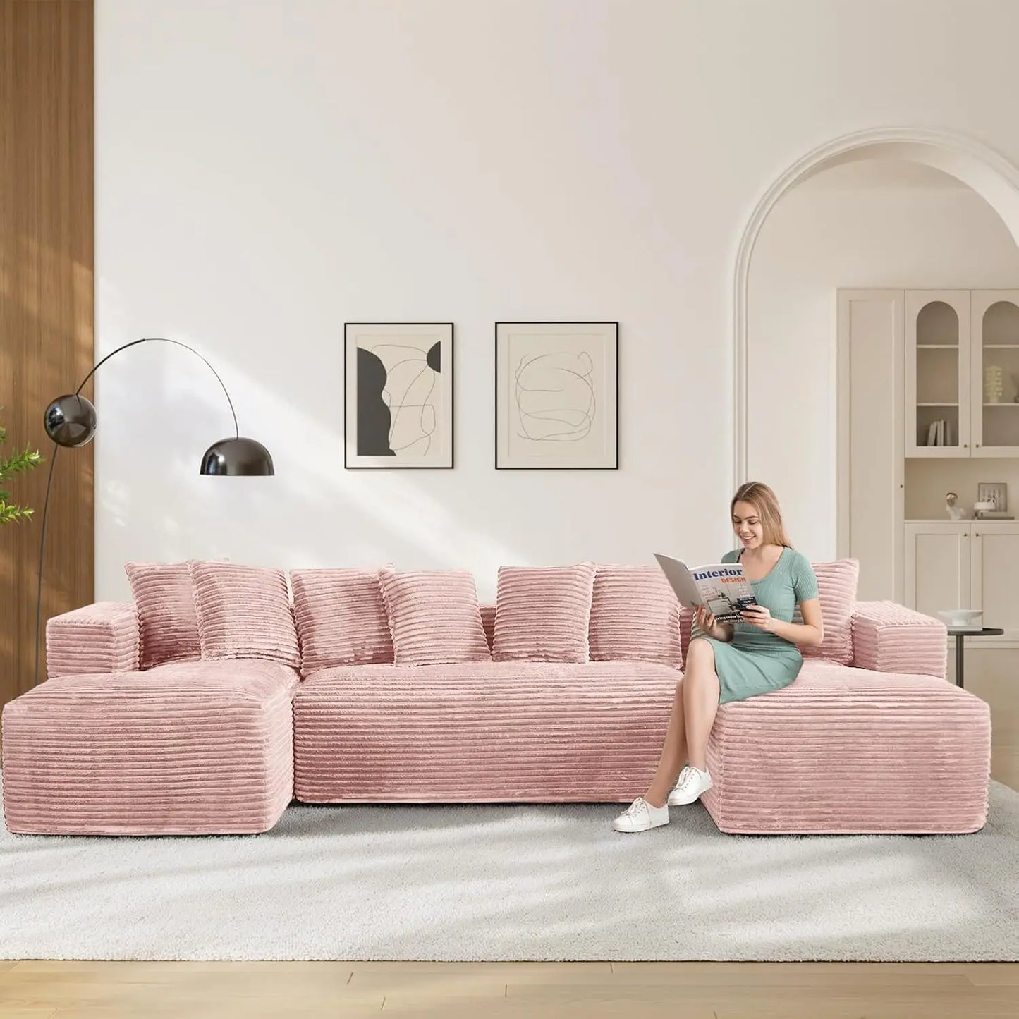 131" Oversized Cloud Boneless Couch Sofa with Chaise, Black, Custom