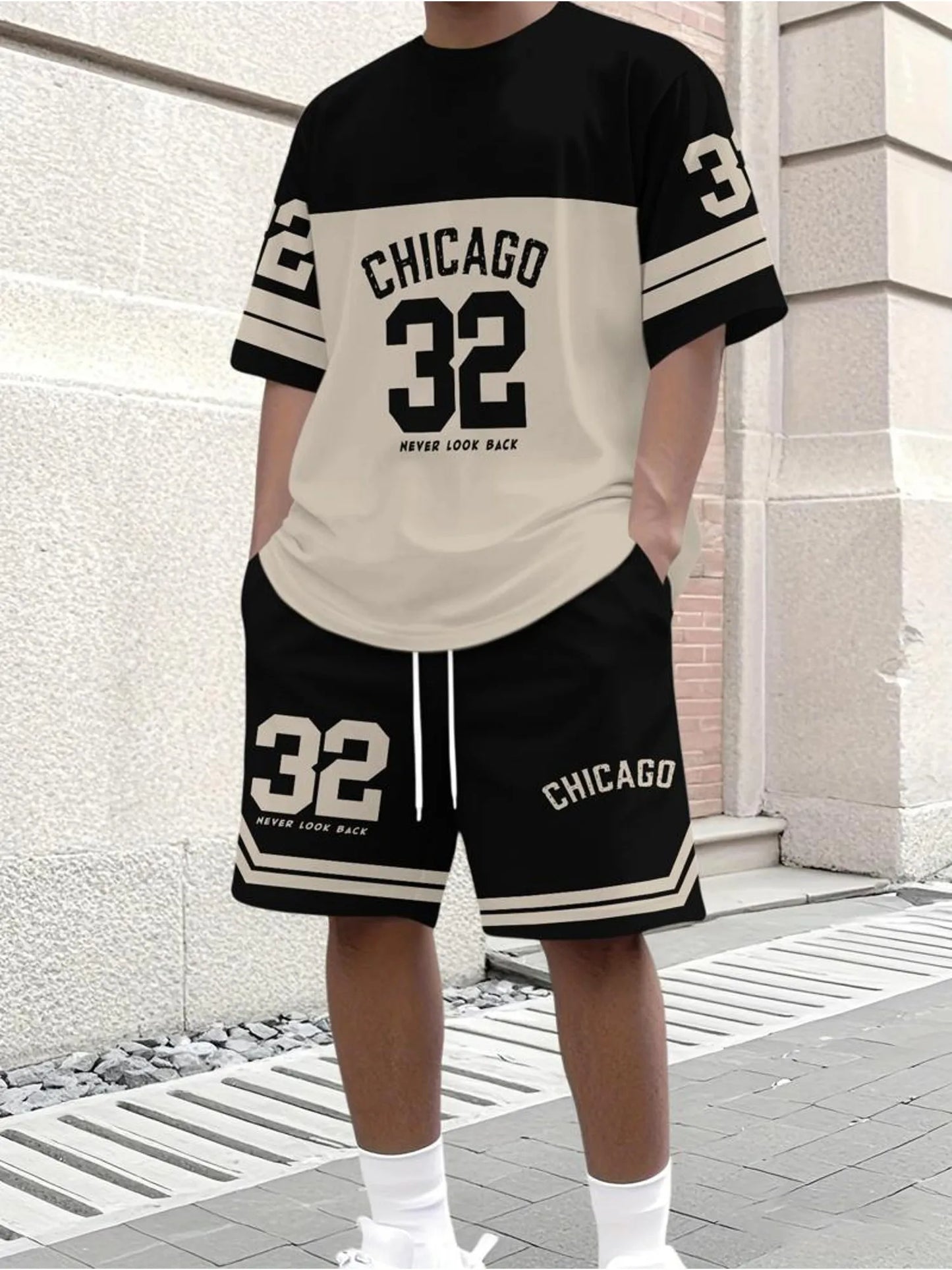 2026 Men's Tracksuit Chicago No.32 Print Short Sleeve T-shirt+Shorts Sets Outdoor Casual Suit Oversized Clothes 2 Piece Outfits