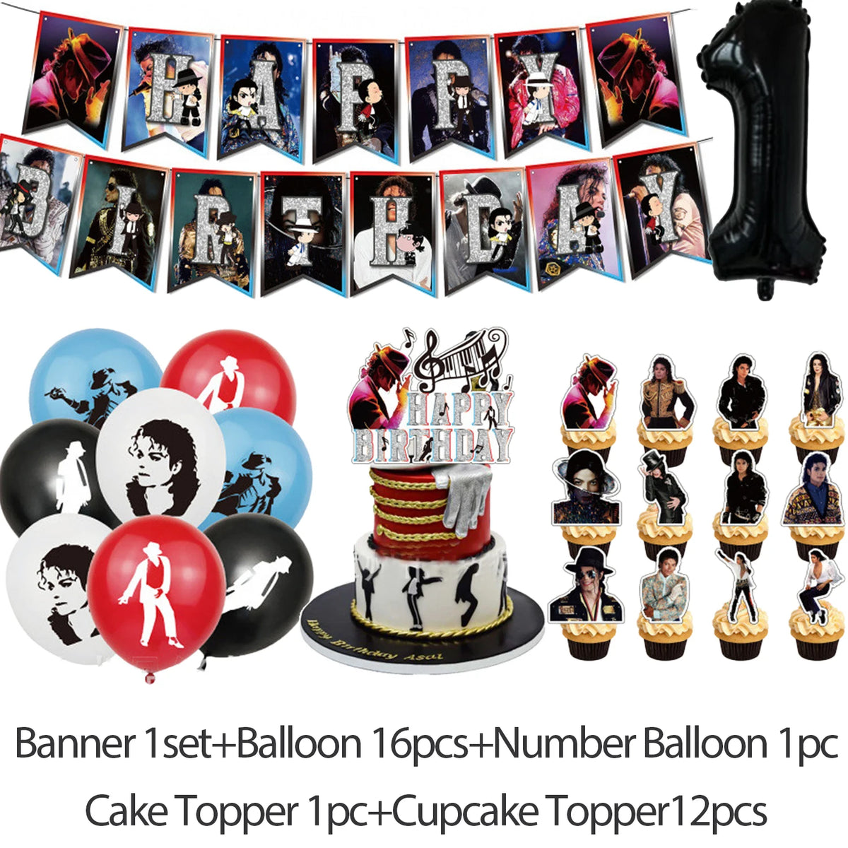 Michael Jacksons Birthday Party Decorations Fans Party Supplies Cake Topper Balloons Background Photo Studio Photography Props