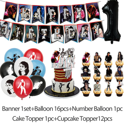 Michael Jacksons Birthday Party Decorations Fans Party Supplies Cake Topper Balloons Background Photo Studio Photography Props