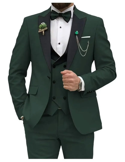 Royal blue Men Suits Slim Fit 3 Piece Double Breasted Suit Men Wedding Prom Party Business(Blazer+Vest+Pants)