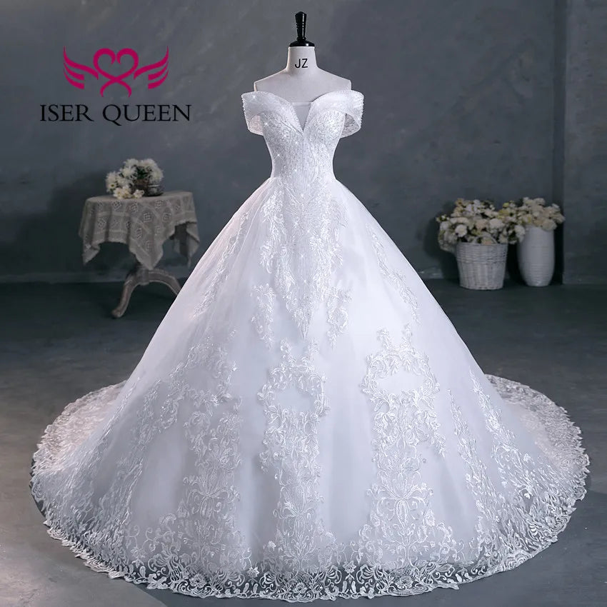 Customized Beading V neck Pretty Lace Embroidery Wedding Dress 2026 Ball Gown Plus Size Elegant Wedding Dresses For Women WX0298