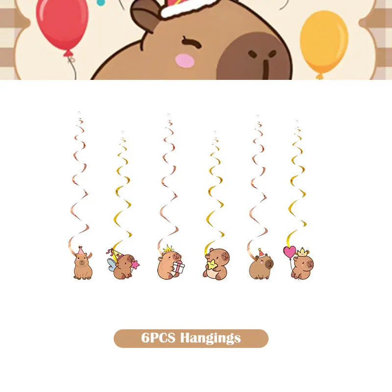 Capybara Decoration Birthday Party Favors Tableware Set Cup Plate Balloons Gift Bags Happy Banner Cake Topper Supplies for Girls