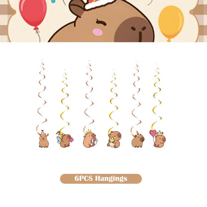 Capybara Decoration Birthday Party Favors Tableware Set Cup Plate Balloons Gift Bags Happy Banner Cake Topper Supplies for Girls