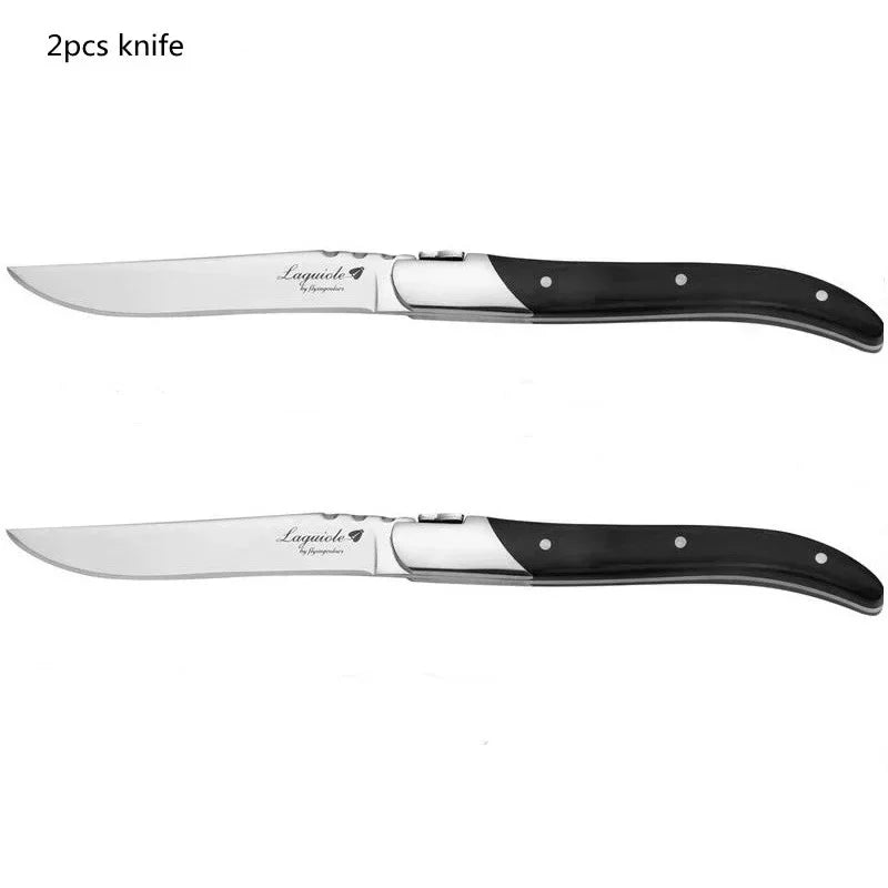 2-10pcs Laguiole Steak Knifes Dinner Knives Black Wood Handle Dinnerware Stainless Table Knife and Fork Wooden Tableware Cutlery