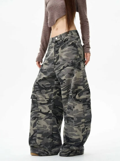 2025 Trashy Y2K Streetwear Camouflage Baggy Cargo Jeans Pants For Women 90S Vintage Clothing Wide Leg Underwear Lady Trousers