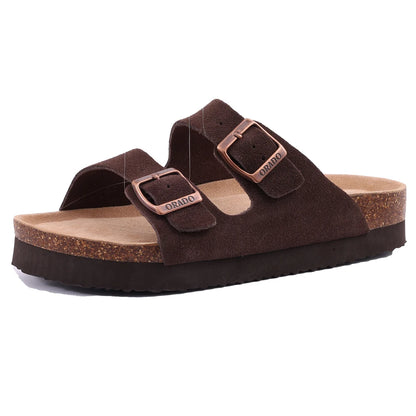 Comwarm Classic Cork Slippers For Women New Fashion Suede Flats Sandals Summer Couple Beach Slides Shoes With Adjustable Buckle