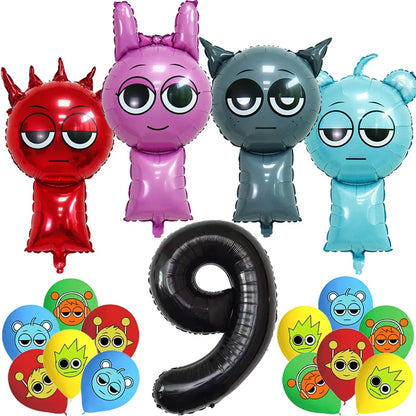 Sprunki Birthday Party Decoration Incredibox Latex Aluminum Foil Balloon For Kids Event Supplies Banner Disposable Tableware