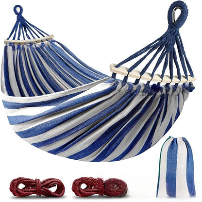 Outdoor Camping Double Canvas Hammock Wooden Curved Stick Anti Tip Swing Hammock Portable Garden Leisure Hammock