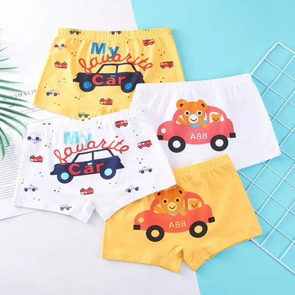 Children's Underwear For Kids Cartoon Shorts Cotton Underpants Boys Panties Car Penguin Pattern 4Pcs Lot