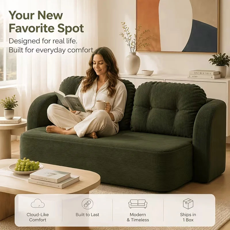 Vacuum Compressed Sofa Bed Convertible 2 in 1 Folding Couch with Soft Cushions Space Saving Floor Sofa for Living Room Bedroom Apartment Guest Room Lounge Modern Upholstered Sleeper Sofa in Blue or Green Easy Setup Comfortabl