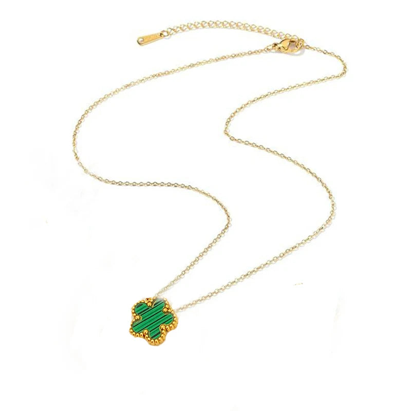 14K Gold Plated Stainless Steel Necklace Woman Five Leaf Petals Double