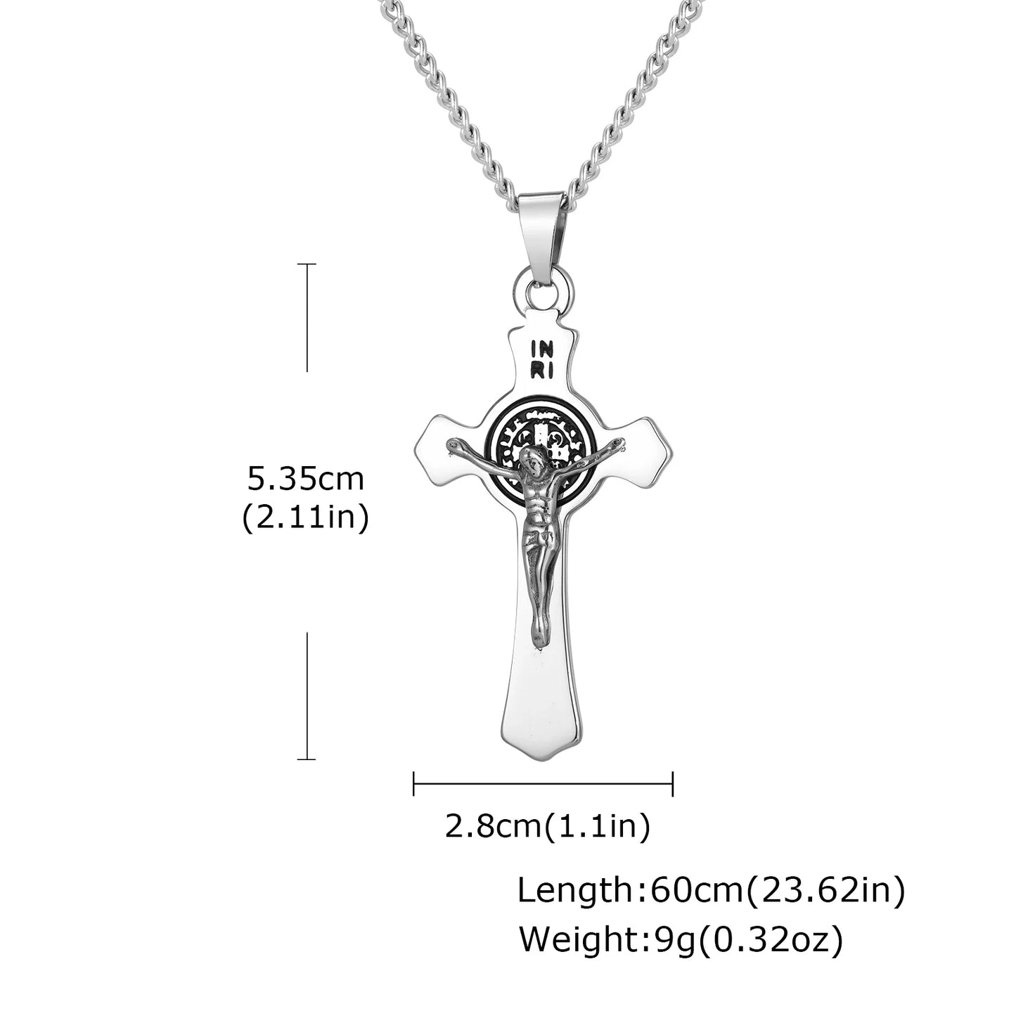 Stainless Steel Cross Necklace Catholicism Jesus Pendant Gold Color Collar Church Prayer Faith Jewelry for Men Women Gift