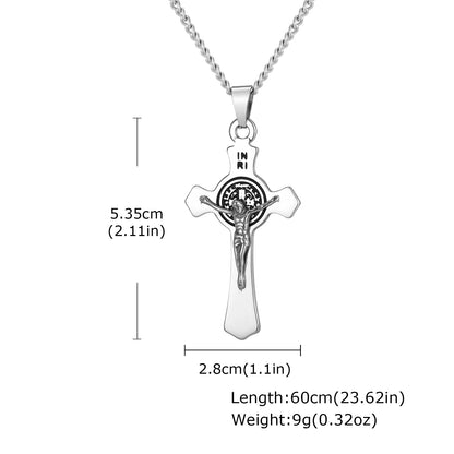 Stainless Steel Cross Necklace Catholicism Jesus Pendant Gold Color Collar Church Prayer Faith Jewelry for Men Women Gift