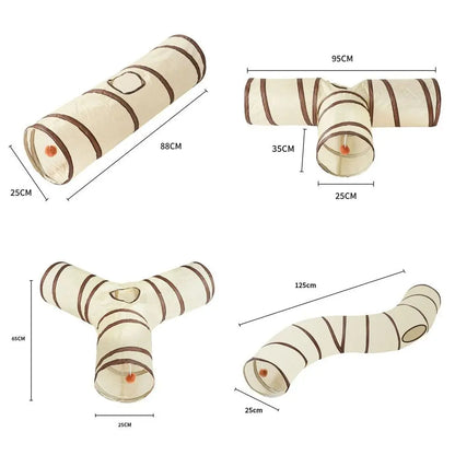 Fun Polyester+Steel Wire Cat Tunnel Tube Breathable Foldable Cat Nest Training Interactive Beige+Coffee Pet Fun Play Toy Cat