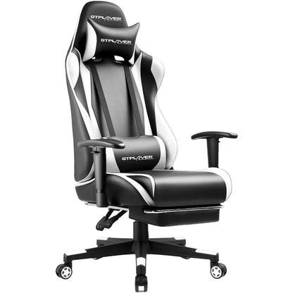 GTPLAYER Gaming Chair with Footrest, Ergonomic Computer Desk Chair, Reclining Swivel with Headrest and Lumbar Support, White
