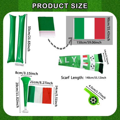 1set/5pcs Multi-ltem Party Favor Packs for Cheering Soccer - Whistle, Country Scarf, Thunder Sticks, Horn Flag, Flag to Support