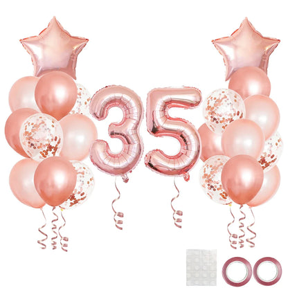 25pcs Rose Gold Mixed Balloons 10 15 16 18  20 21 25 30 35 40 50th Birthday Party Decorations  Woman Birthday Anniversary Decor