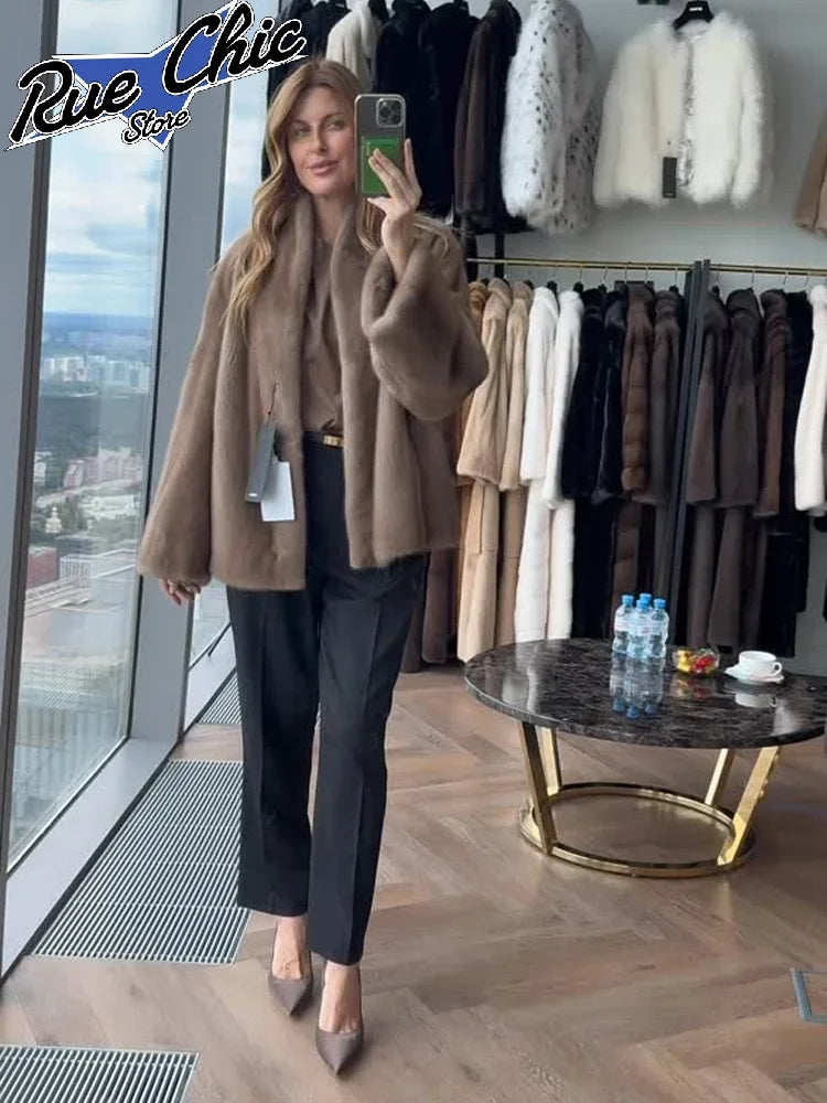 Collarless Long Sleeve Faux Fur Coats Women Brown Open Front Plush Warm Outerwear 2026 Lady Casual Loose Furry Daily Jackets New