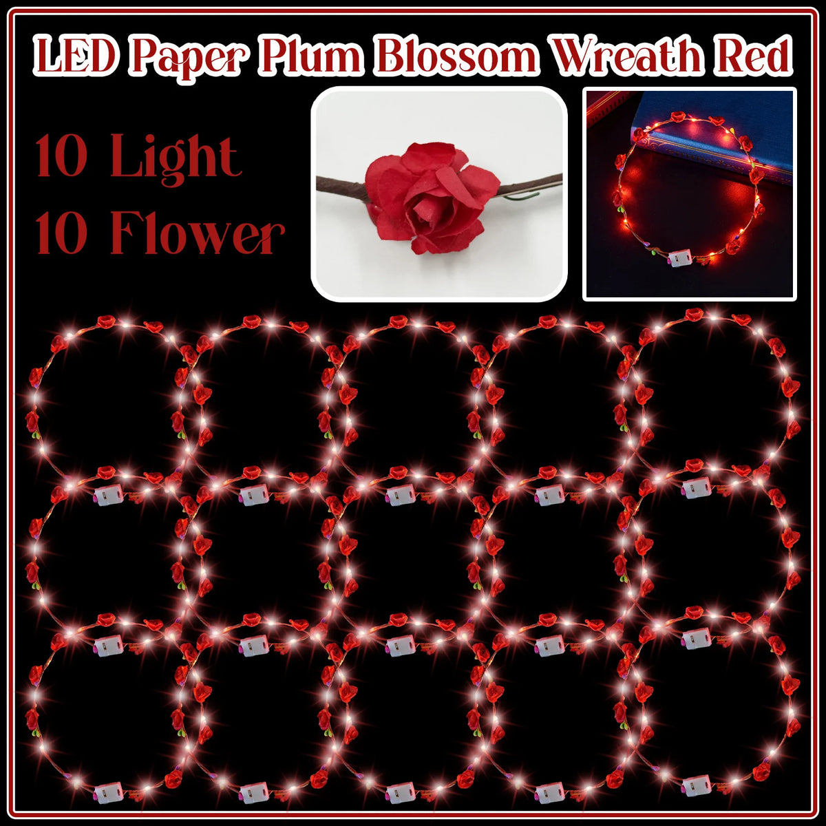 10-100Pcs LED Flower Headbands Light up Flower Headband Glow in the Dark Headband Wedding Party Music Festival Favors for Guest