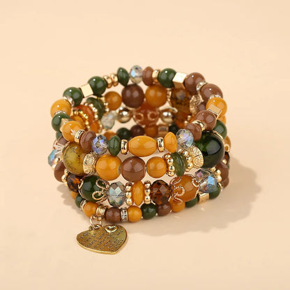 4pcs Boho Crystal Beads Chain Bracelet Set for Women Vintage Heart