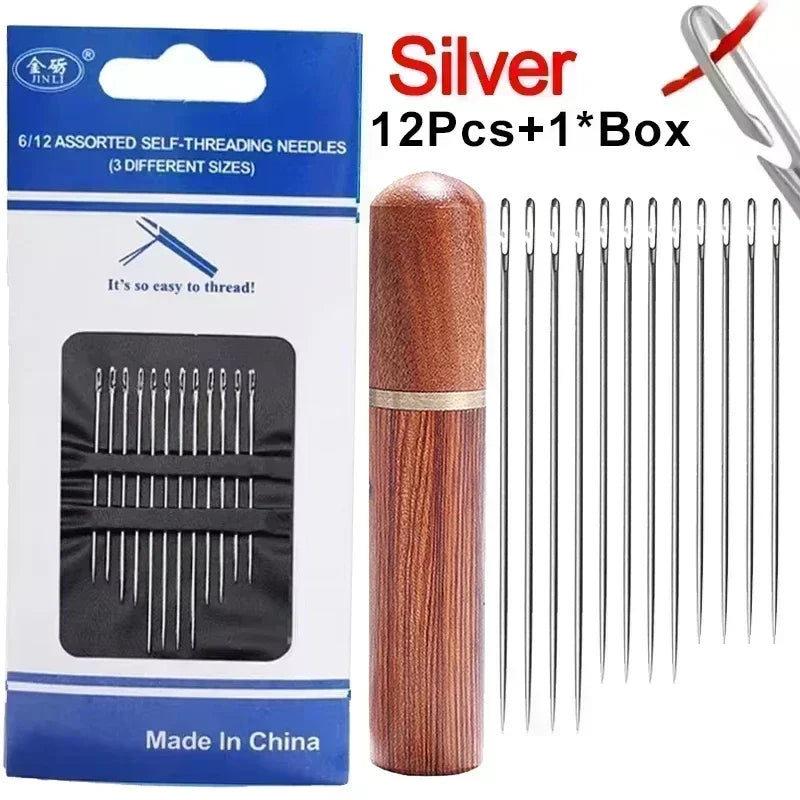 36/12PCS Blind Needle Elderly Needle-side Big Hole Hand Stainless Steel Sewing Needless Threading Household DIY Sewing Needles