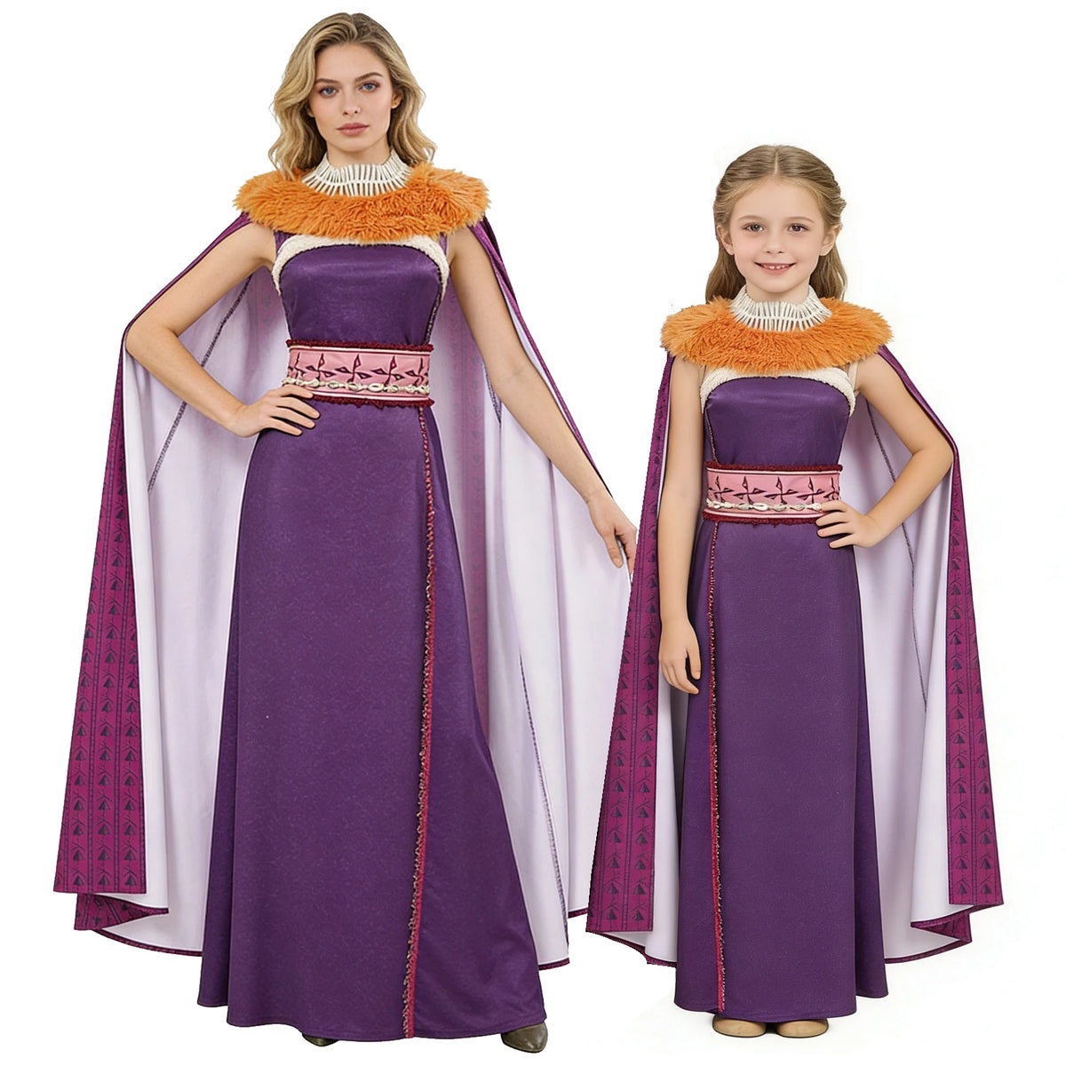 Women Moana Cosplay Costume Villain Matangi Dress Cloak Purple Suit Halloween Outfits Fur Collar Belt Full Set