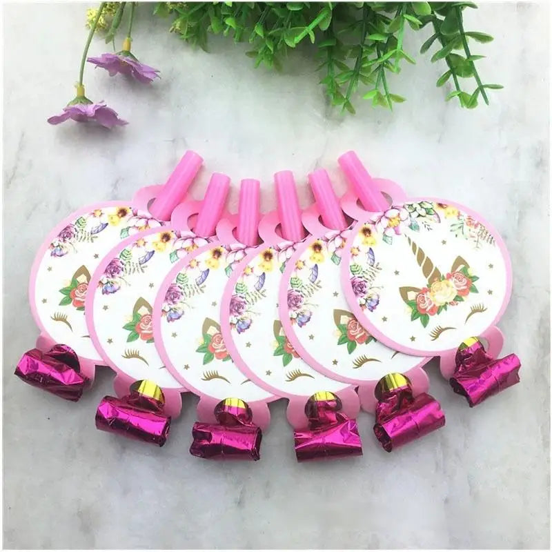 6PCS Rainbow Unicorn Blowing Dragon Funny Whistles Blow Roll For Birthday Wedding Party Favors Gift Decorations Atmosphere Props