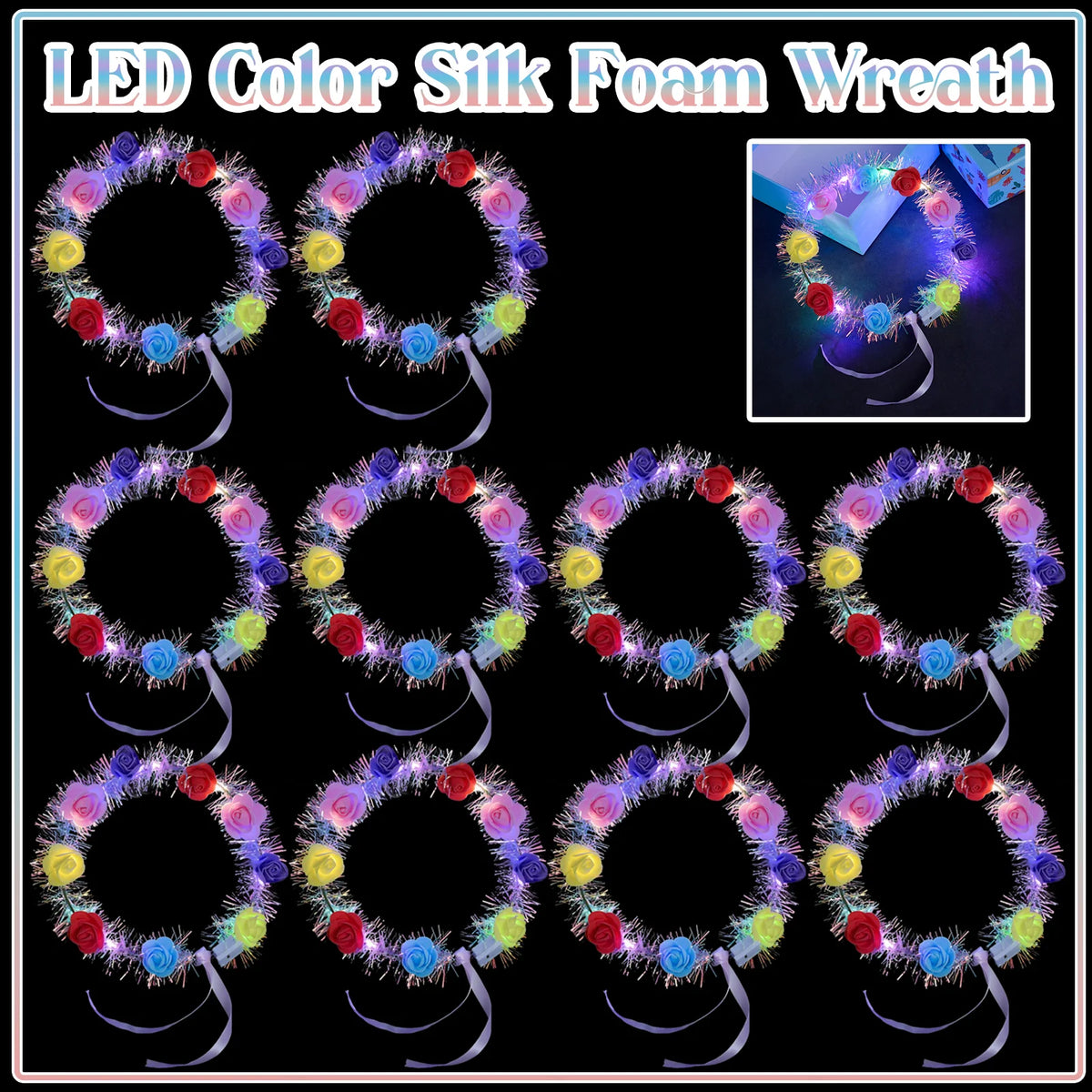 10-100Pcs LED Flower Headbands Light up Flower Headband Glow in the Dark Headband Wedding Party Music Festival Favors for Guest