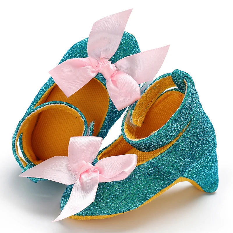 Newborn Infant Baby Fashion Girls High Heels Shoes 0-5Months Princess Bow Party Crib Shoes Photo Props Shoes