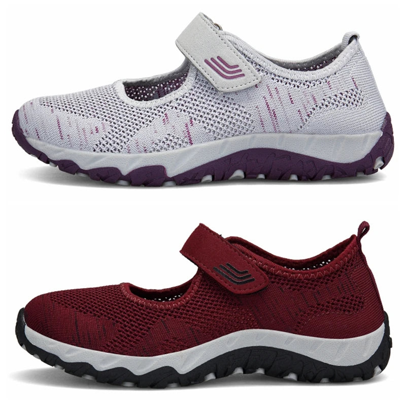 Women's Breathable Walking Shoes Ladies Fashion Mary Jane Sneakers Adjustable Working Nurse Shoes Lightweight Flats Roll