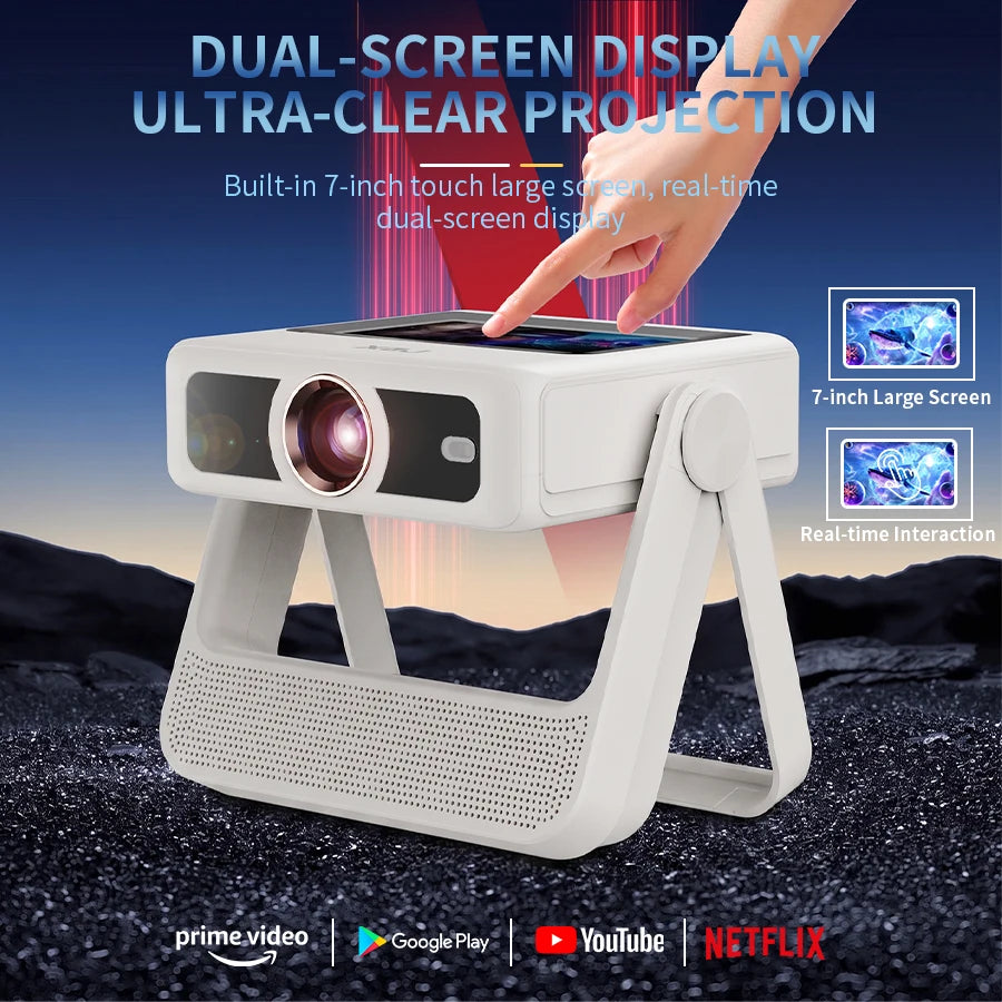 4K Touch Screen Projector with WiFi Bluetooth, Auto Focus Smart Portable Game Projector, Mini Outdoor Movie Projector Compatible with Phone/ TV /pc for Bedroom Home Theater ﻿