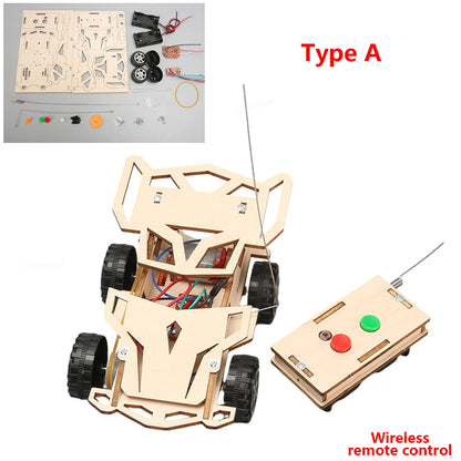 DIY Wooden Remote Control Car Kit STEM Building Toy Educational Science Project Wireless Racing Car for Kids Teens Gifts
