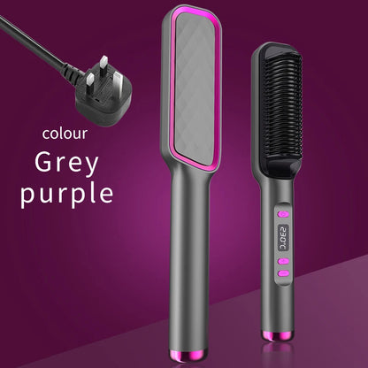 Hair Straightener Ceramic Hot Comb 2 in 1 Electric Straighten Hair Brush Negative Ion Fast Heating Styling Tool ﻿
