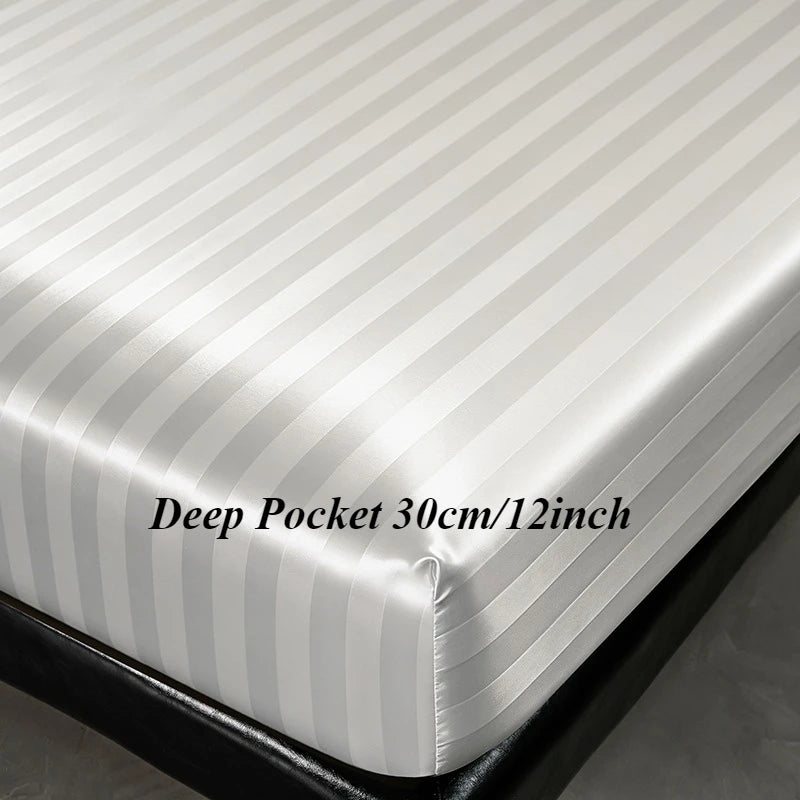 Striped Satin Fitted Sheet | 100% Polyester with All-Around Elastic | Multiple Bed Sizes