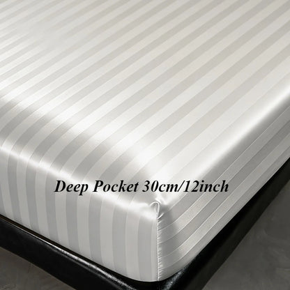 Striped Satin Fitted Sheet | 100% Polyester with All-Around Elastic | Multiple Bed Sizes